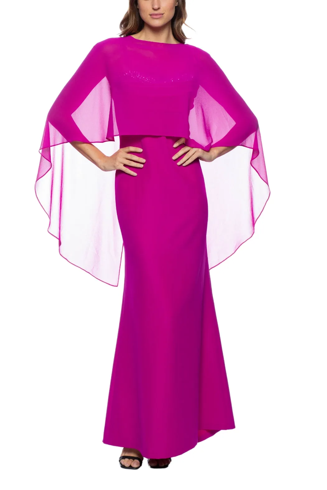 Marina Rhinestone Trim Chiffon Capelet Gown