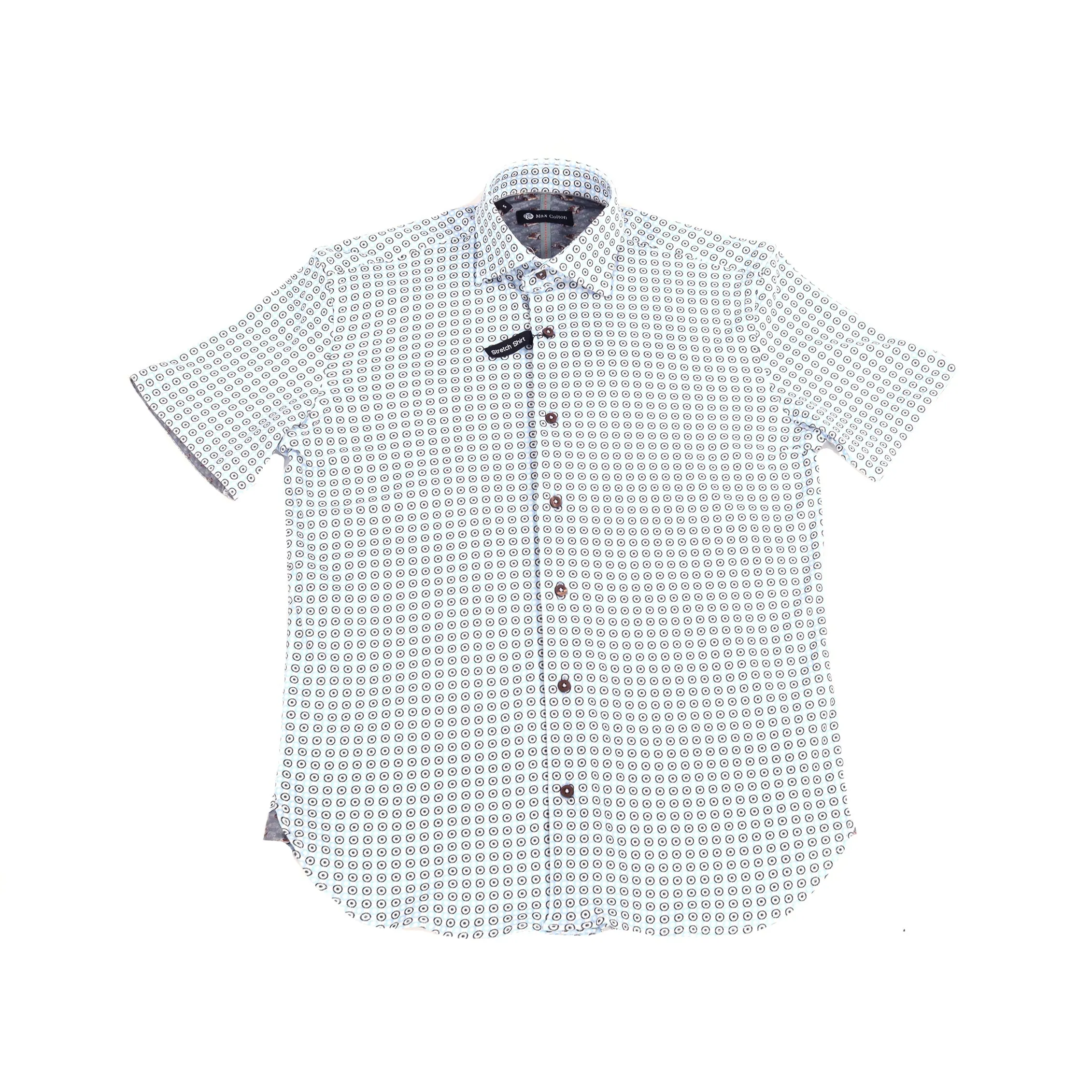 Max Colton White with Light Cyan and Black Circles Short Sleeve Jersey Knit