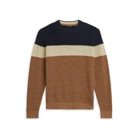 Men Lastmi-Ls Colour Block Textured Crew Neck Jumper - Navy