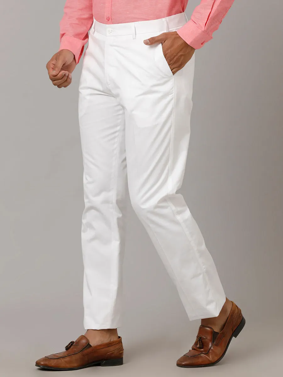 Men Linen Cotton Trim Fit Pant White - WH02