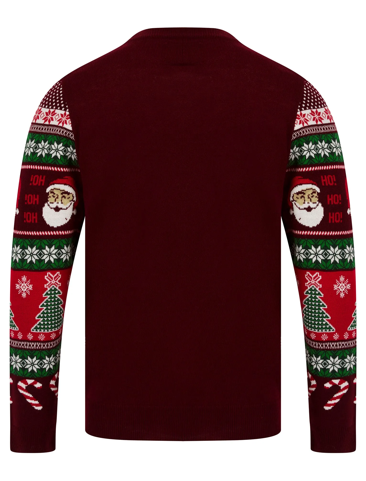 Men's Abie Wrapping Paper Pattern Novelty Knitted Christmas Jumper in Claret - Merry Christmas