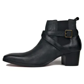 Mens Belt Pointed 5cm Heel Chelsea Boots