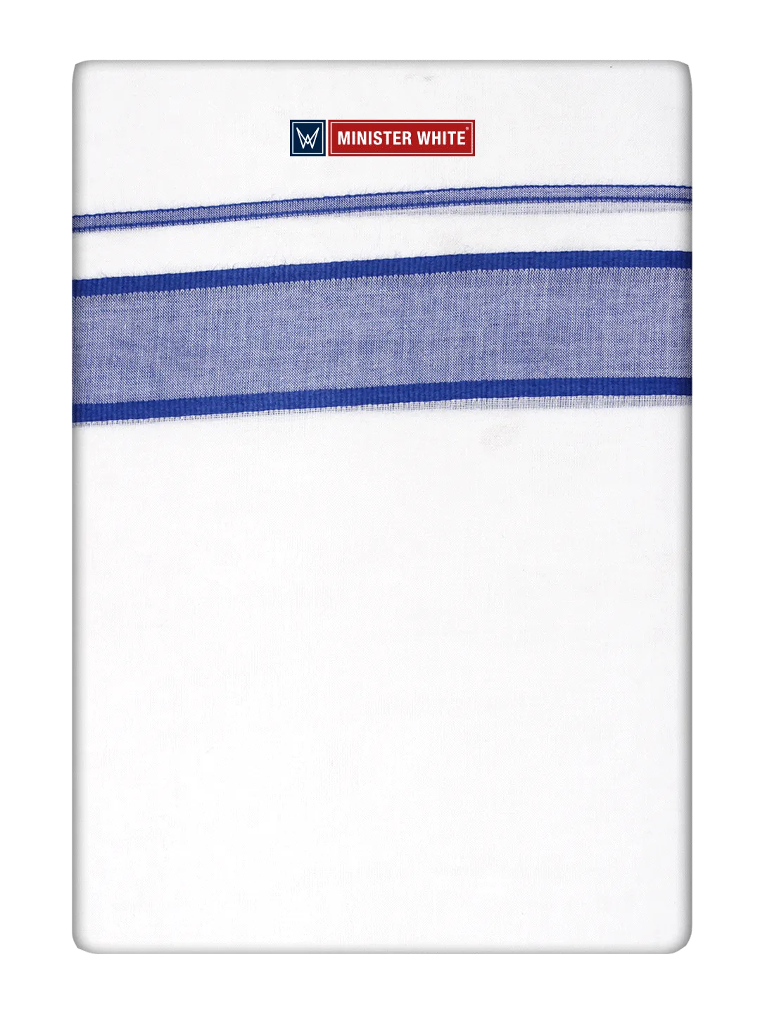 Mens Cotton White Double Layered Dhoti with Royal Blue Fancy Kara- Empuran