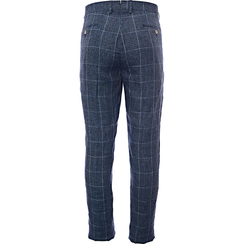 Men's Hackett, Linen Check Trousers in Blue