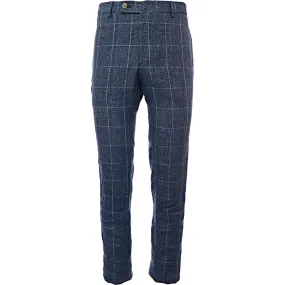 Men's Hackett, Linen Check Trousers in Blue