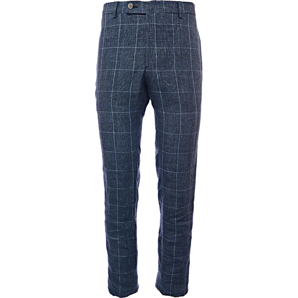 Men's Hackett, Linen Check Trousers in Blue