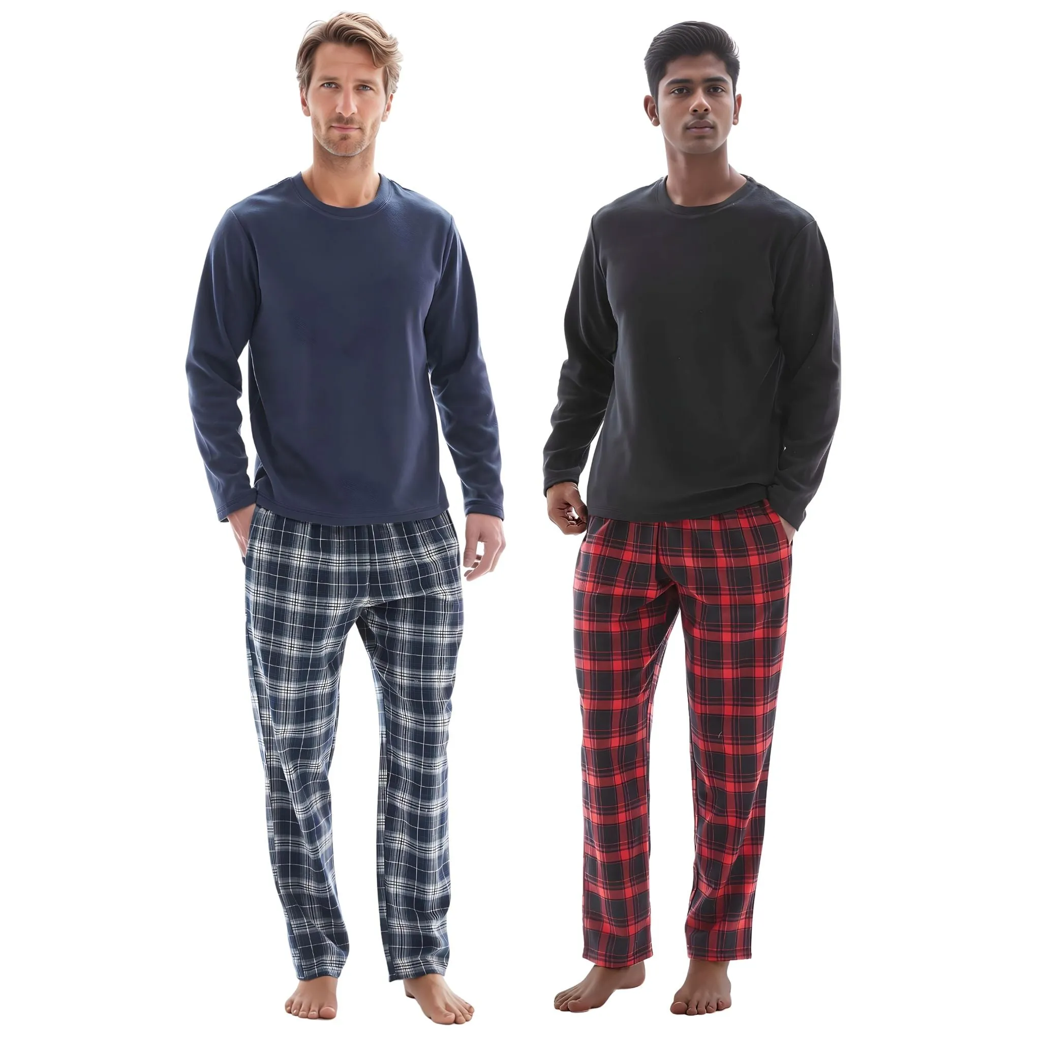 Men's Loungewear Sets Fleece top, 100% Cotton Bottoms Red-Black