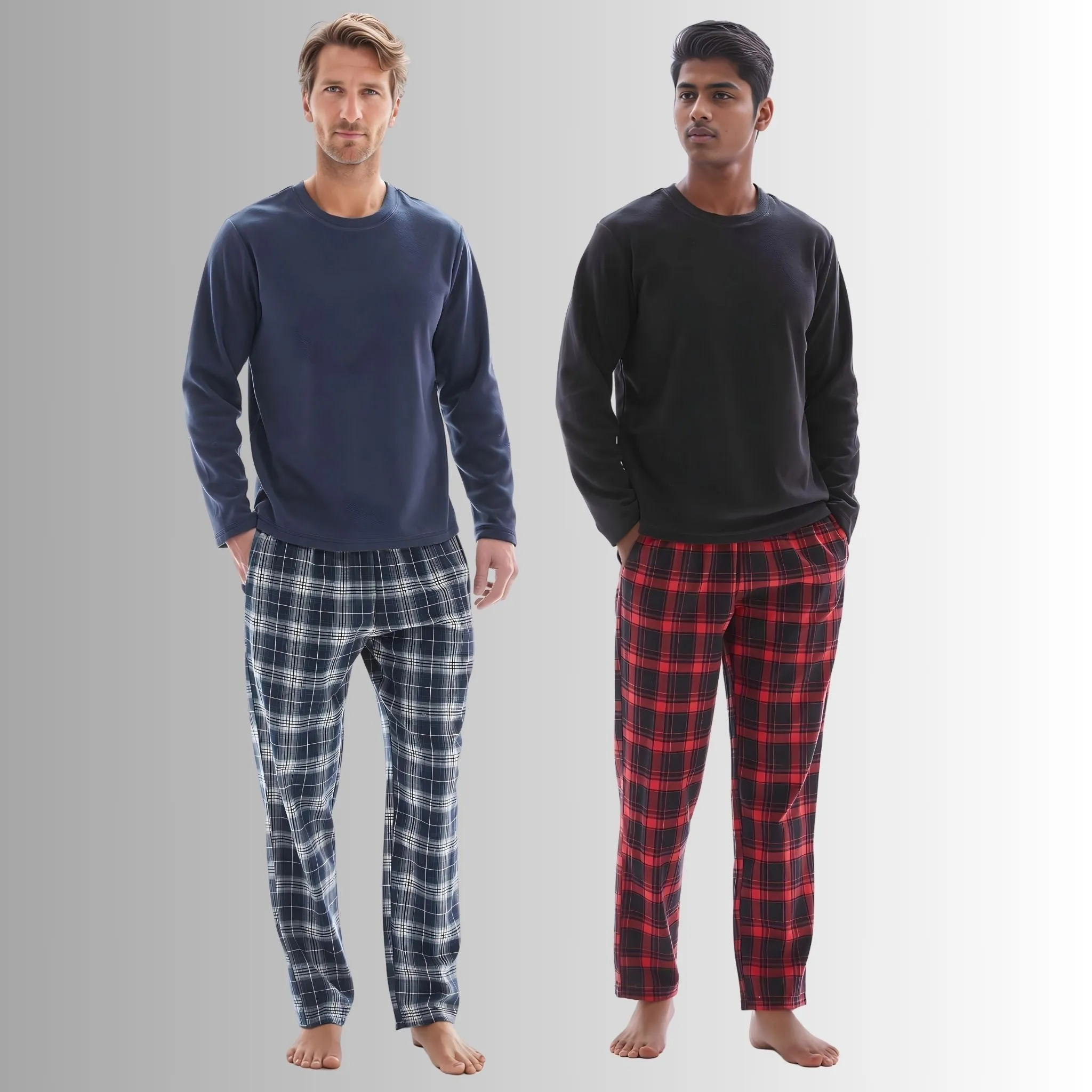 Men's Loungewear Sets Fleece top, 100% Cotton Bottoms Red-Black