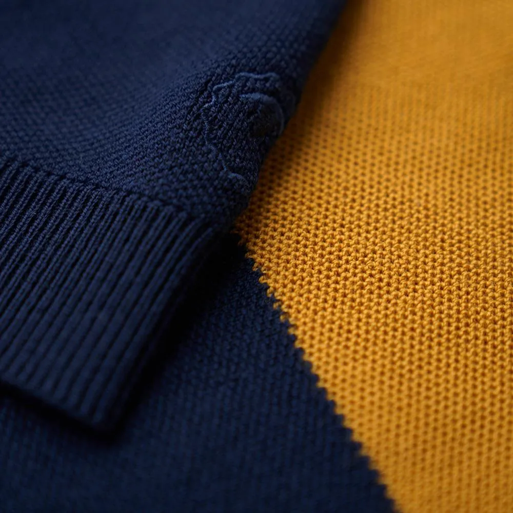 Mens Merino Honeycomb Sweater (Navy/Mustard)