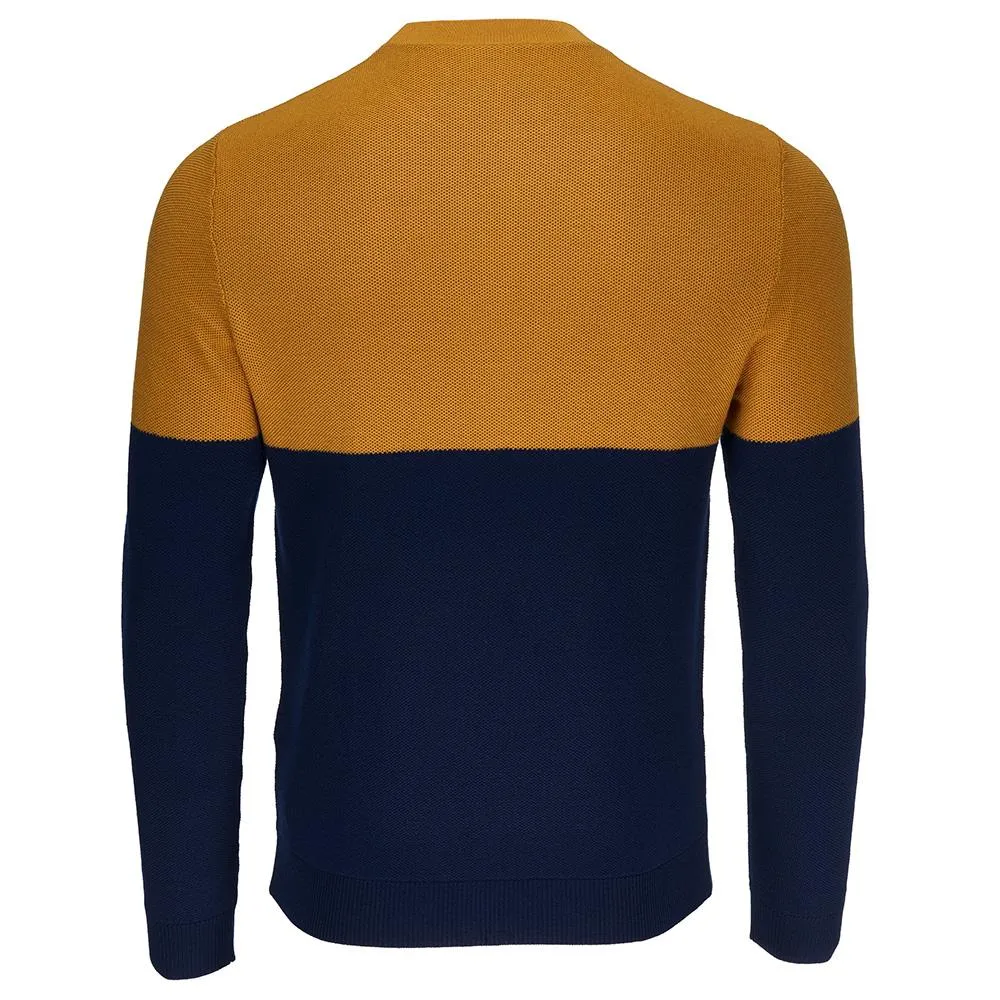 Mens Merino Honeycomb Sweater (Navy/Mustard)