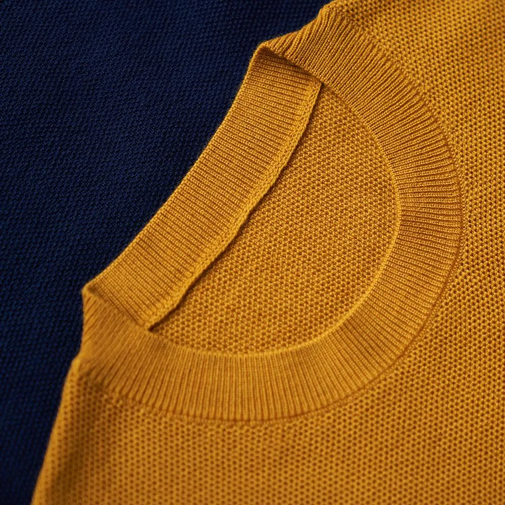 Mens Merino Honeycomb Sweater (Navy/Mustard)