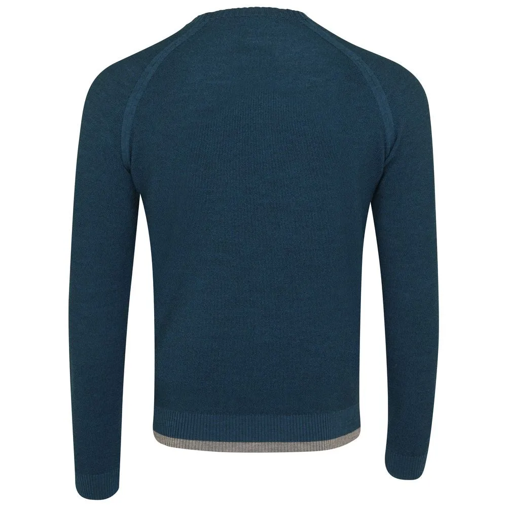 Mens Merino Moss Stitch Sweater (Petrol/Charcoal)