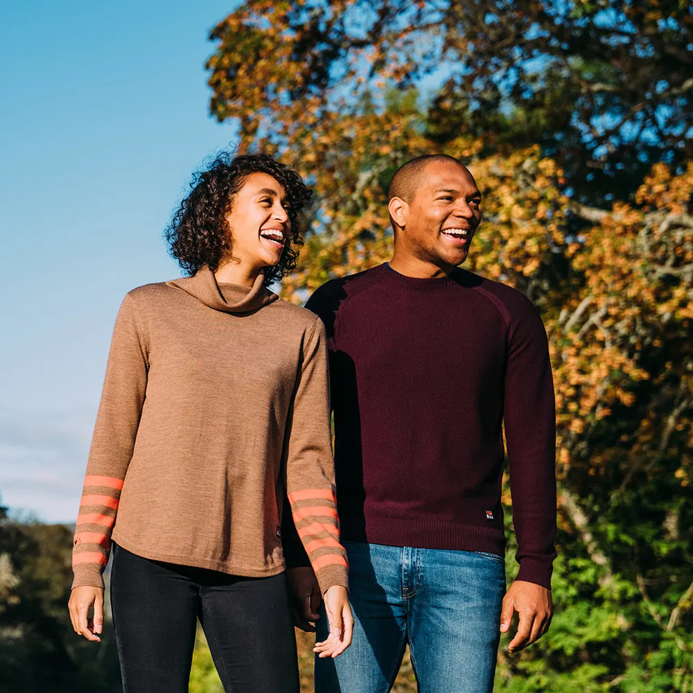 Mens Merino Moss Stitch Sweater (Wine/Smoke)