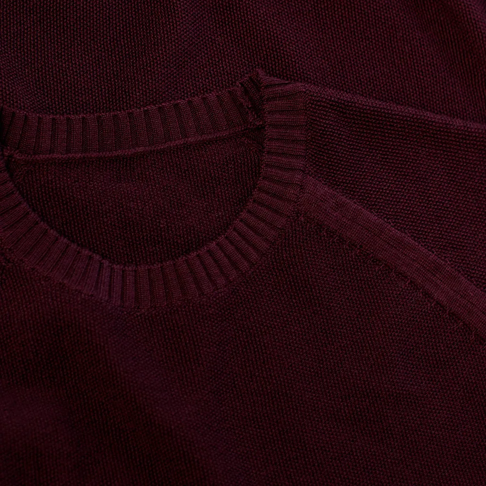 Mens Merino Moss Stitch Sweater (Wine/Smoke)