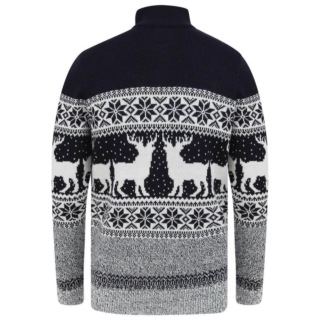 Mens Nordic Pattern Christmas Jumper Fairisle Reindeer 1/4 Zip