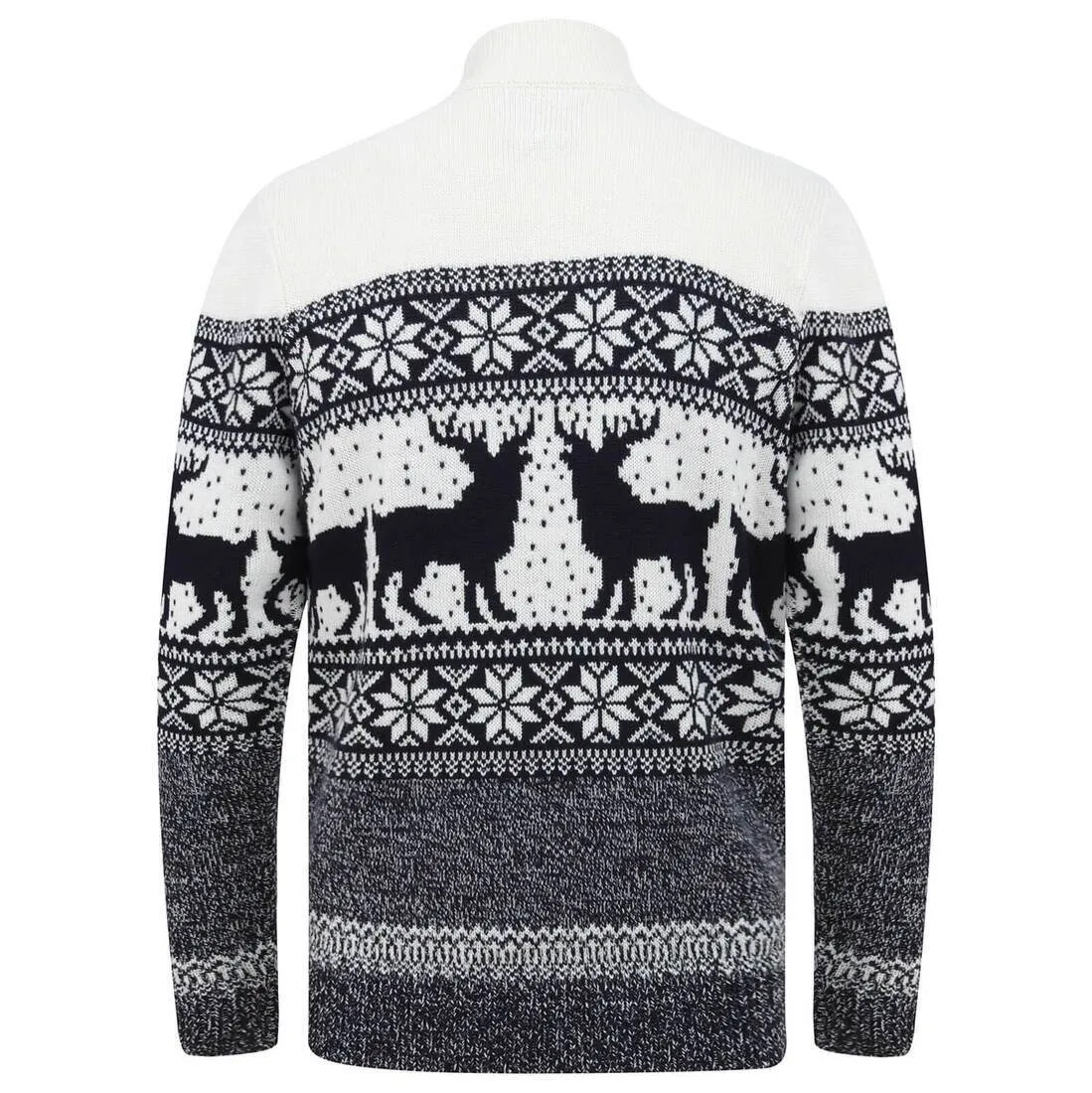 Mens Nordic Pattern Christmas Jumper Fairisle Reindeer 1/4 Zip