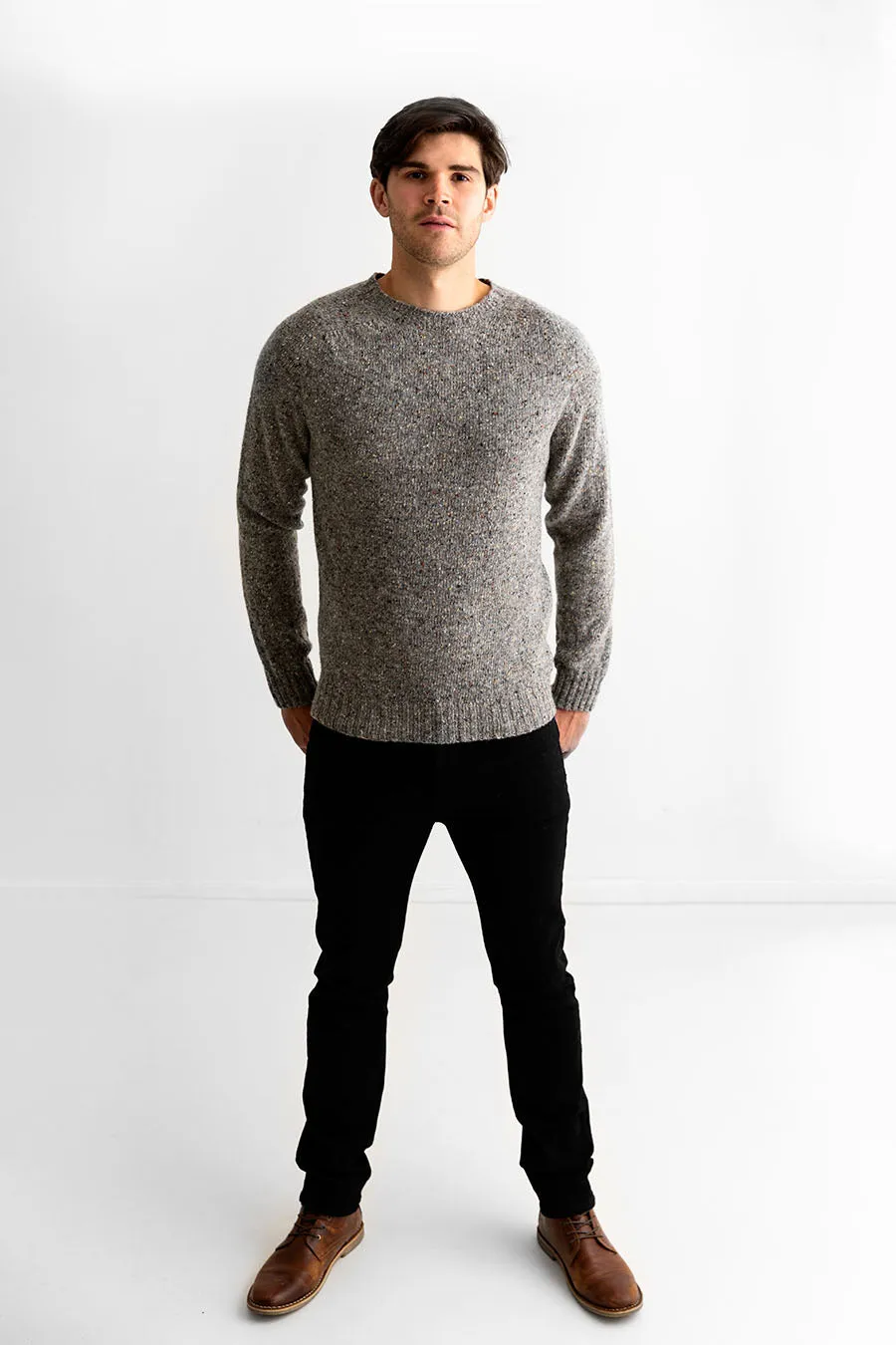 Mens Seamless Saddle Shoulder Donegal Jumper - Grey