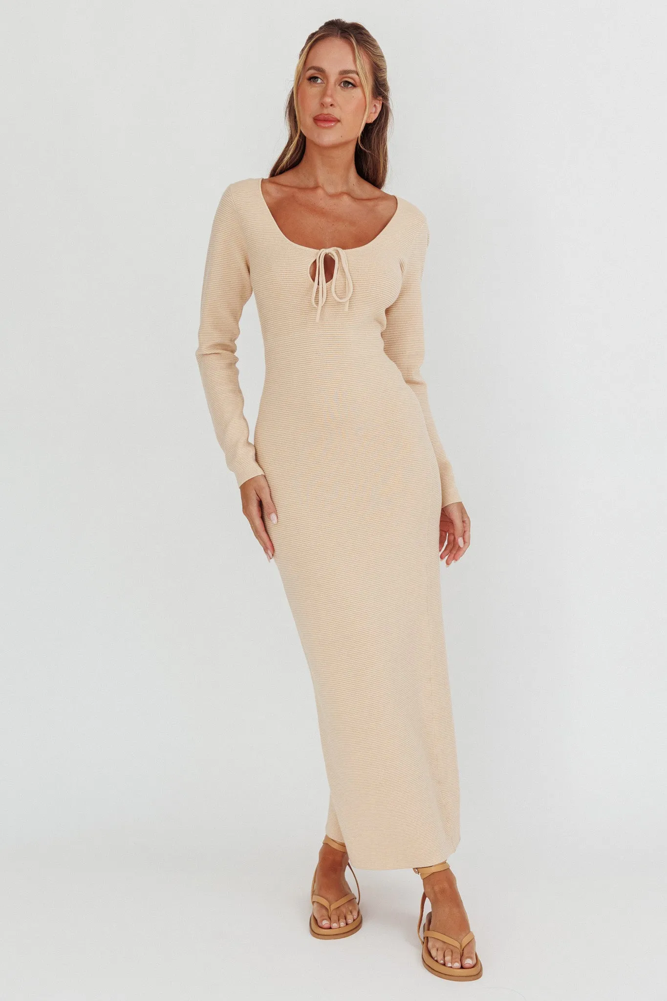 Merine Long Sleeve Knit Maxi Dress Sand