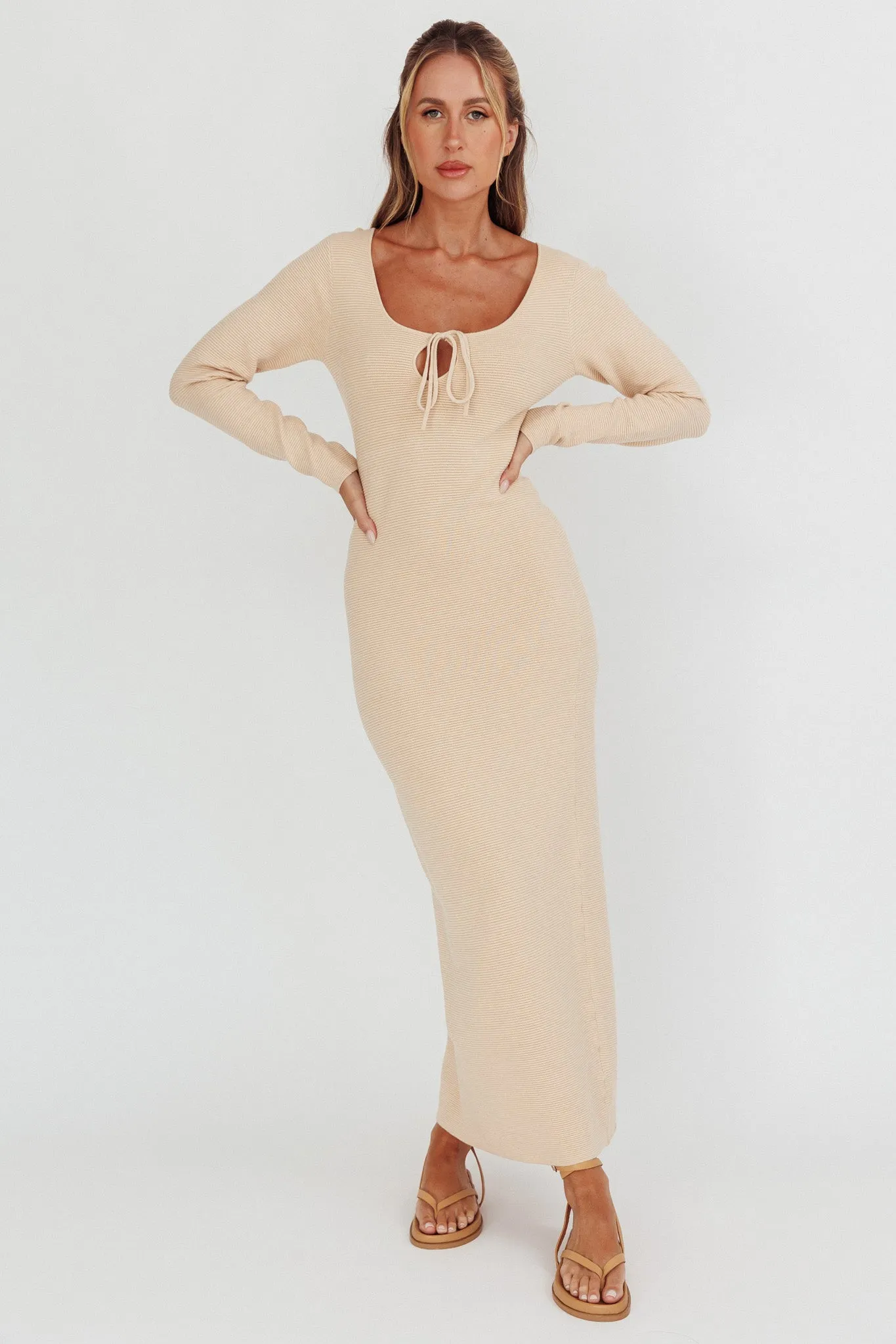 Merine Long Sleeve Knit Maxi Dress Sand