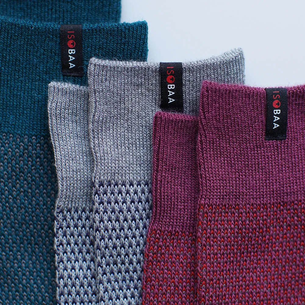 Merino Blend Moss Stitch Socks (3 Pack - Wine/Charcoal/Petrol)