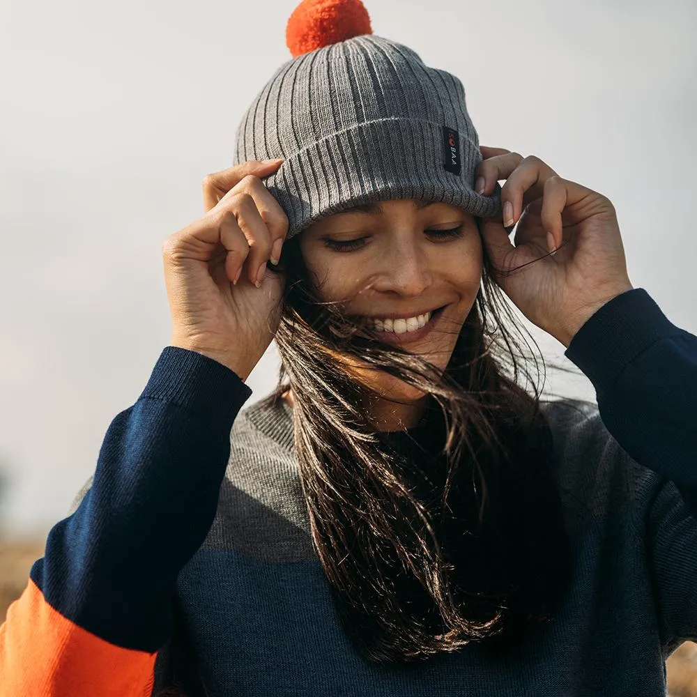 Merino Bobble Beanie (Charcoal/Orange)