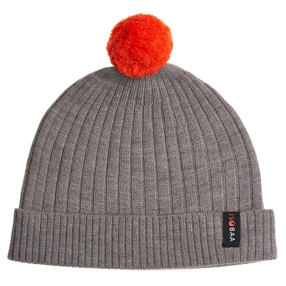 Merino Bobble Beanie (Charcoal/Orange)