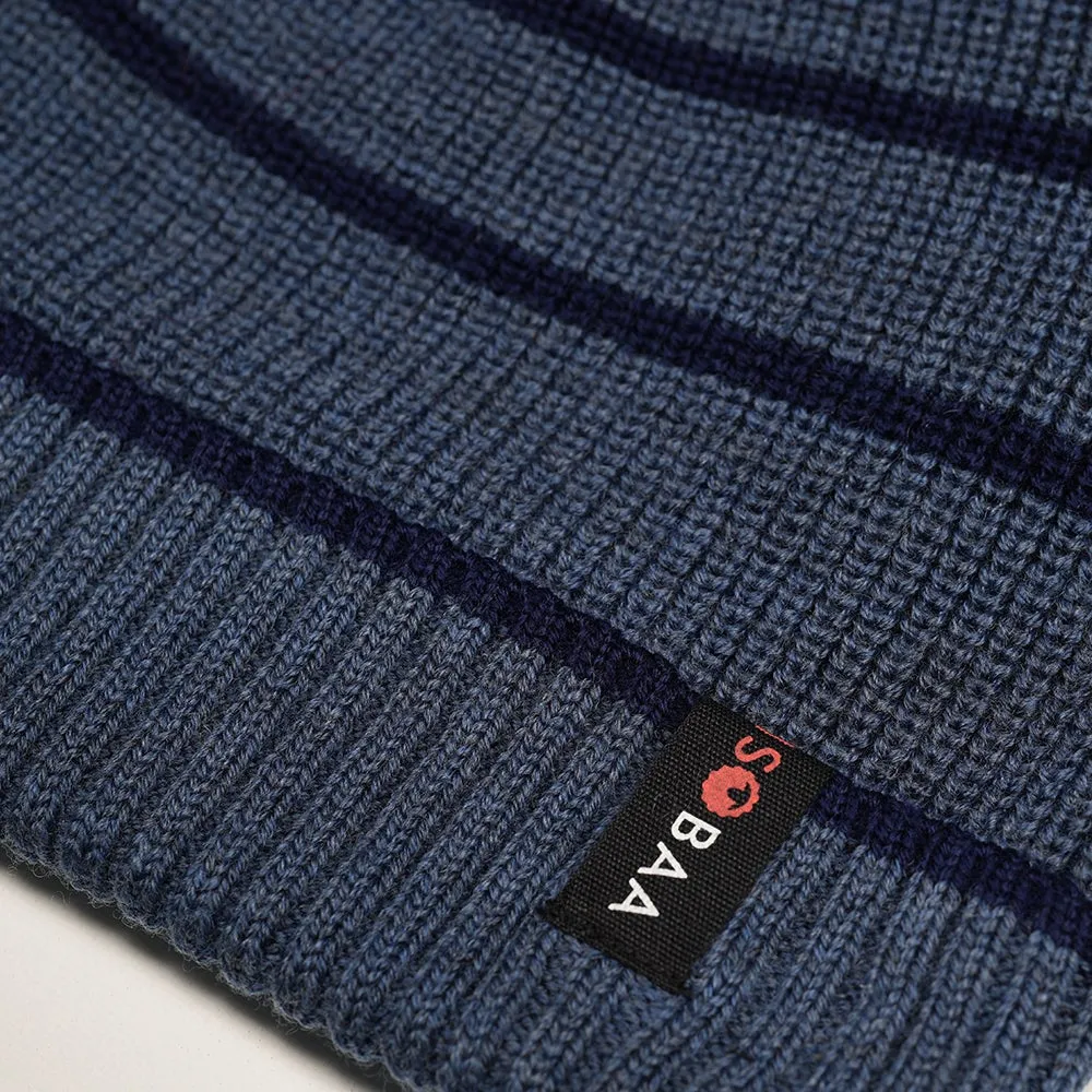 Merino Stripe Beanie (Denim/Navy)