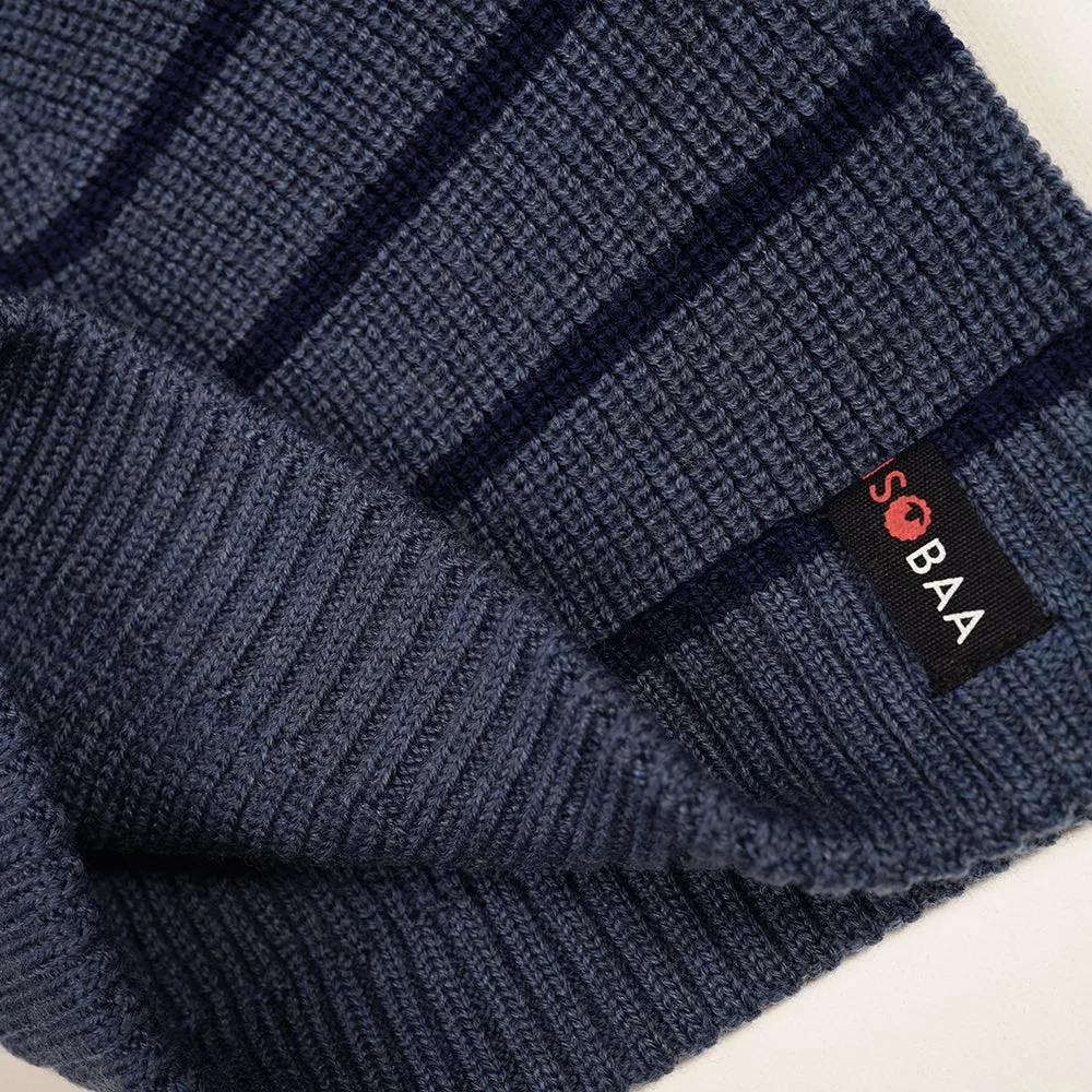 Merino Stripe Beanie (Denim/Navy)