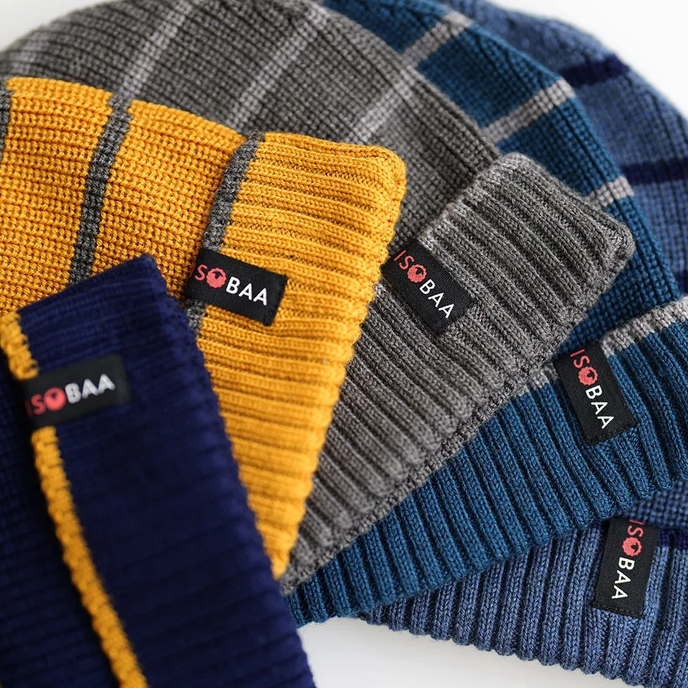 Merino Stripe Beanie (Denim/Navy)