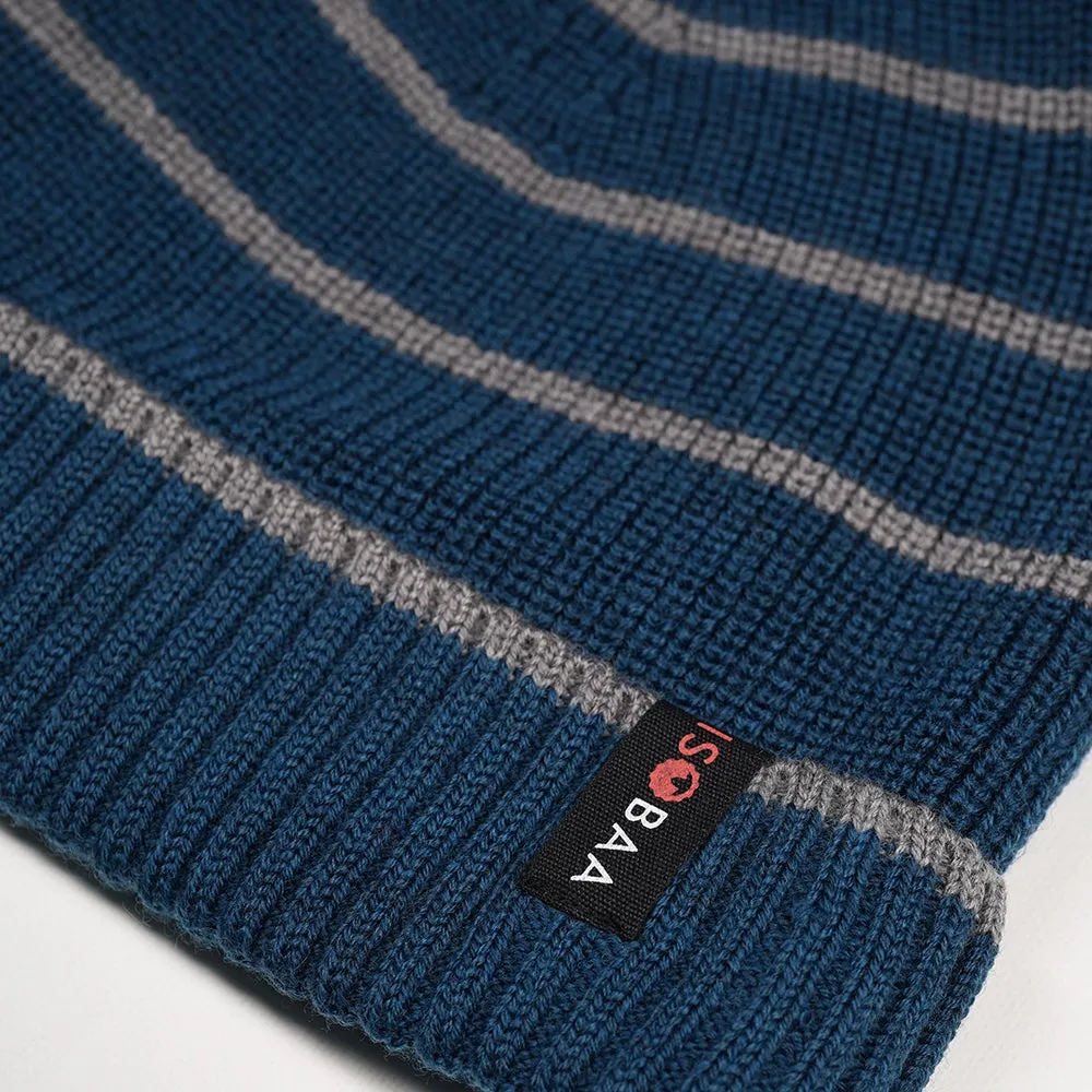 Merino Stripe Beanie (Petrol/Charcoal)