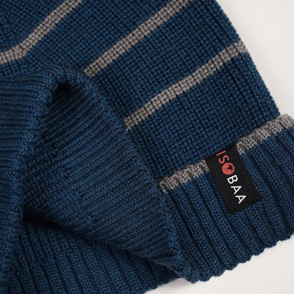 Merino Stripe Beanie (Petrol/Charcoal)