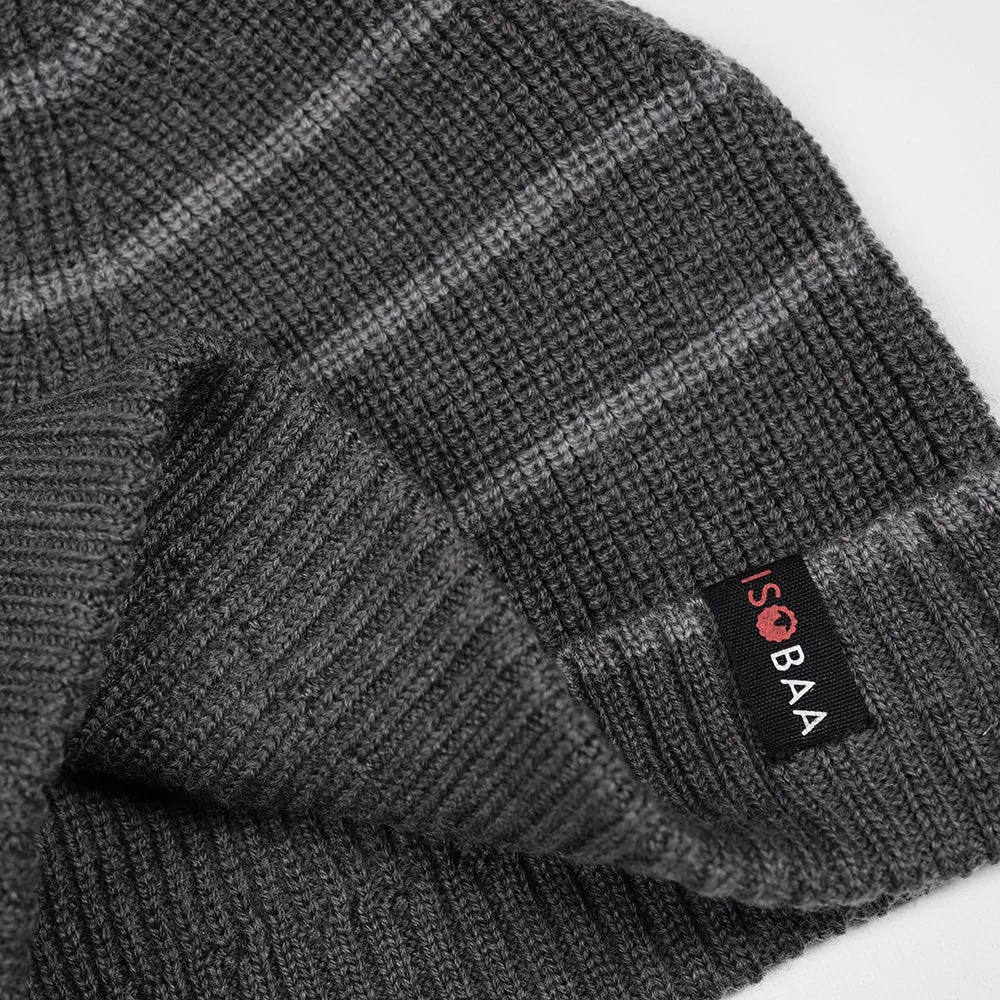 Merino Stripe Beanie (Smoke/Charcoal)