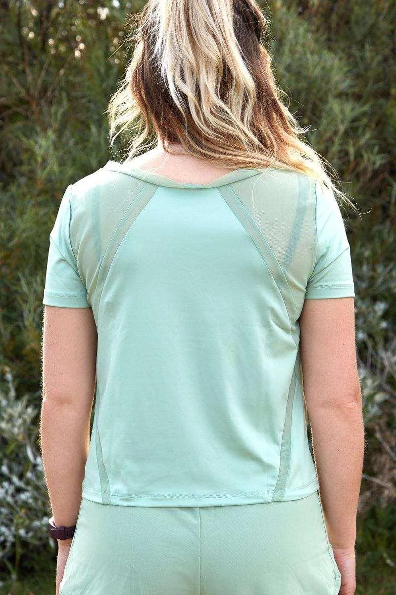 Mesh Shoulder Gym Top in Mint