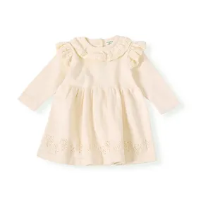 Milan Ruffle Collar Pointelle Knit Baby Sweater Dress (Organic Cotton)