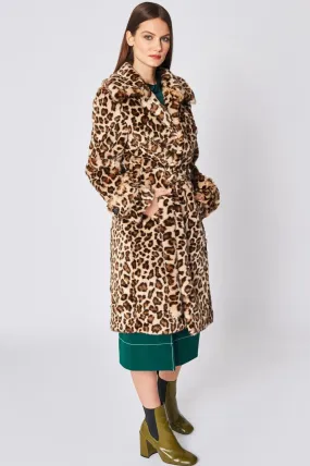 Mocha Faux Fur Leopard Print Maxi Coat