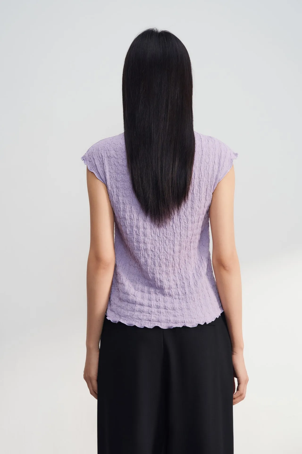 Mock Neck Textured Cap Sleeve Knit Top