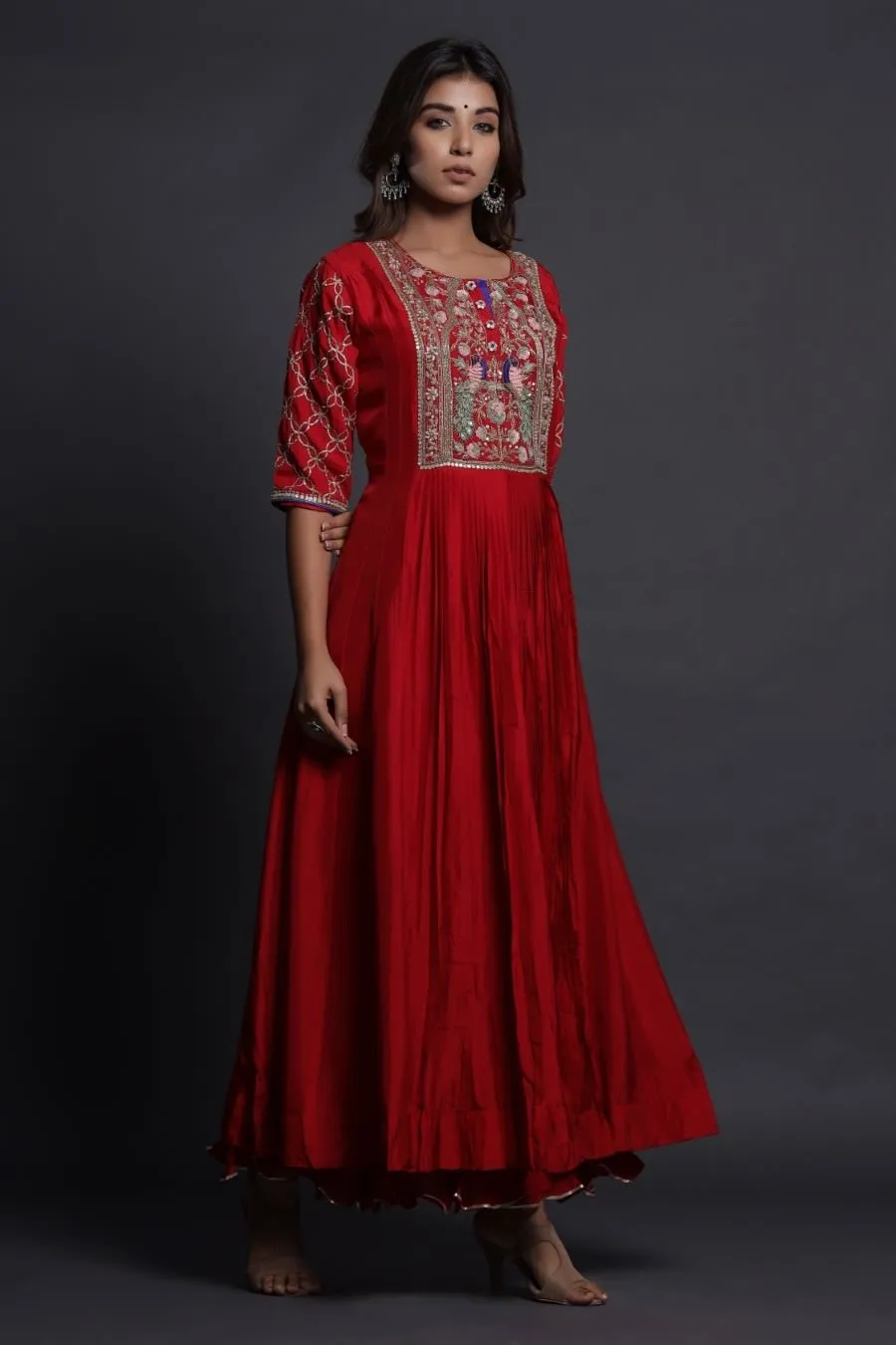 Modal Silk Red Ankle Length Dress