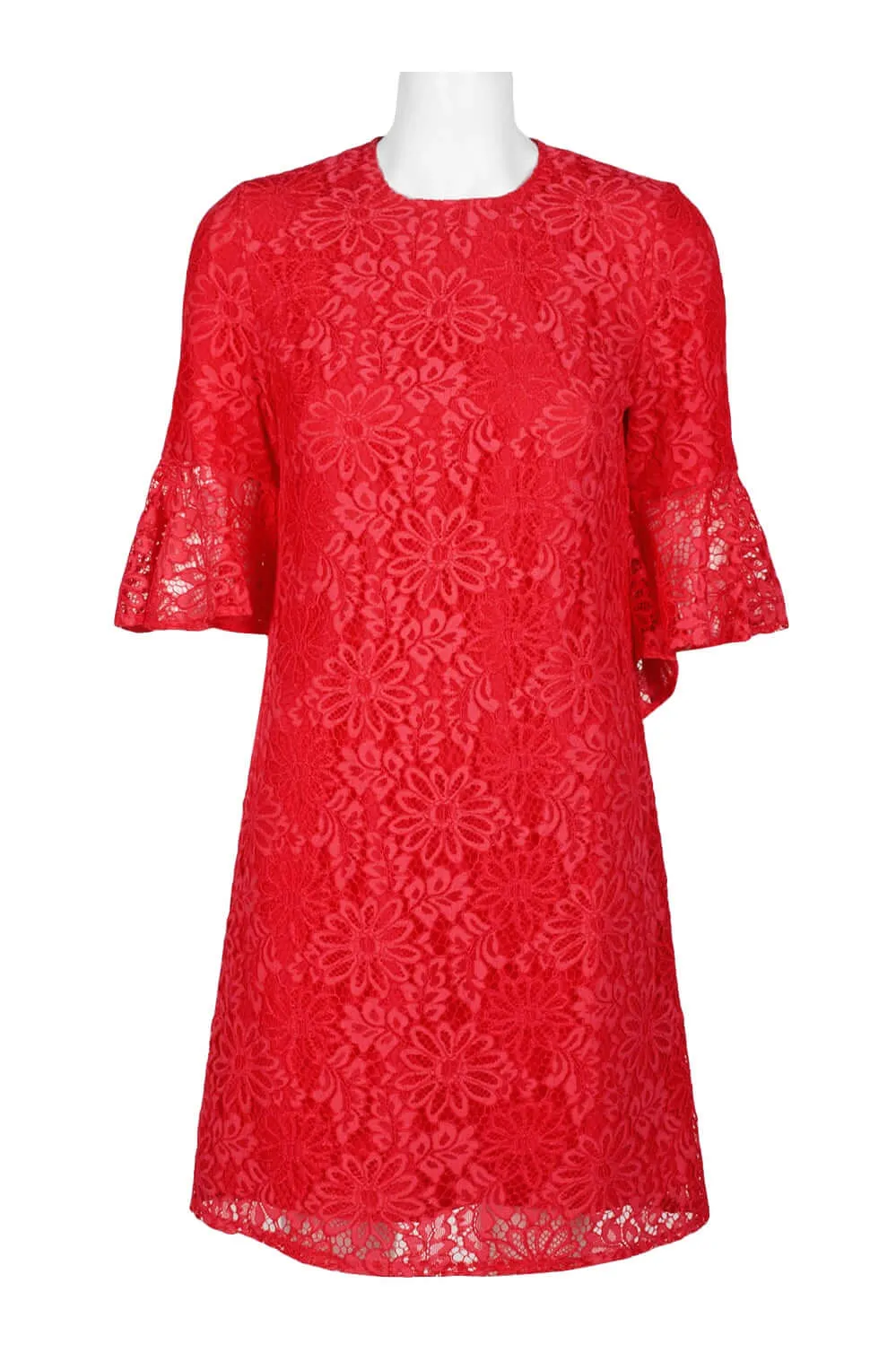 NANETTE Nanette Lepore Crew Neck Circular Flounce Sleeve Keyhole Back Floral Lace Dress