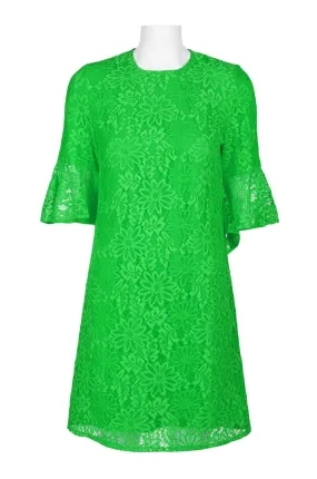 NANETTE Nanette Lepore Crew Neck Circular Flounce Sleeve Keyhole Back Floral Lace Dress