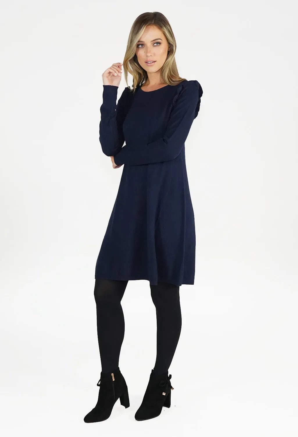 Navy Fit and Flare Knit Dress