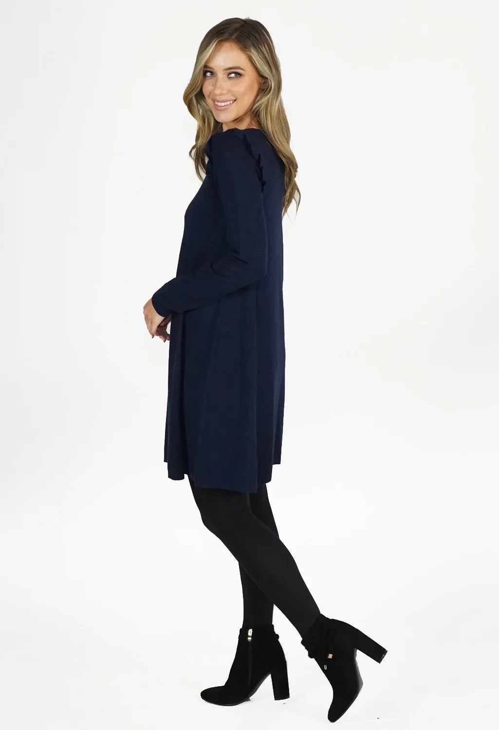 Navy Fit and Flare Knit Dress