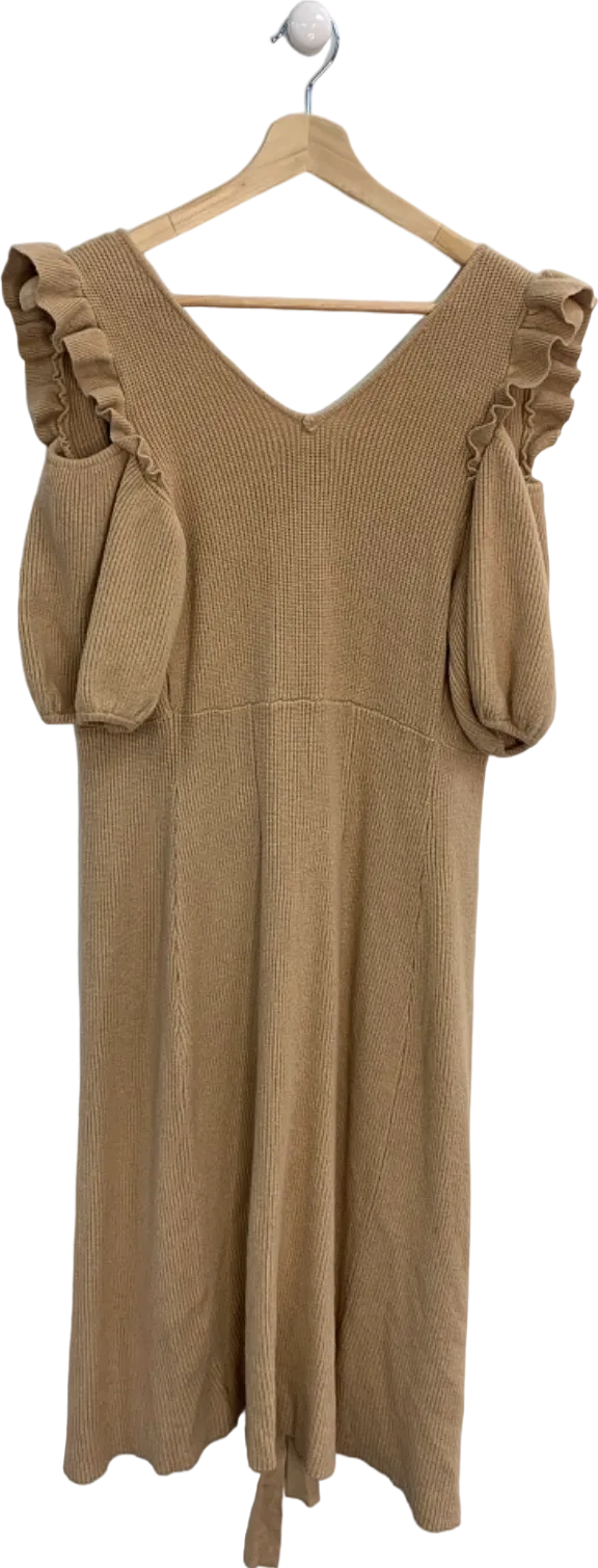 Never Fully Dressed Camel Cold Shoulder Knit Dress UK 8