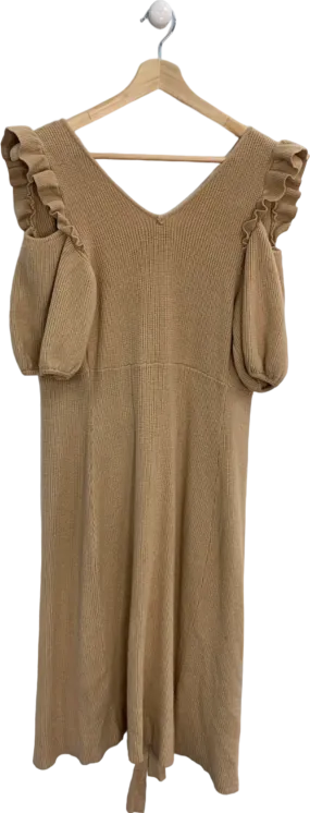 Never Fully Dressed Camel Cold Shoulder Knit Dress UK 8