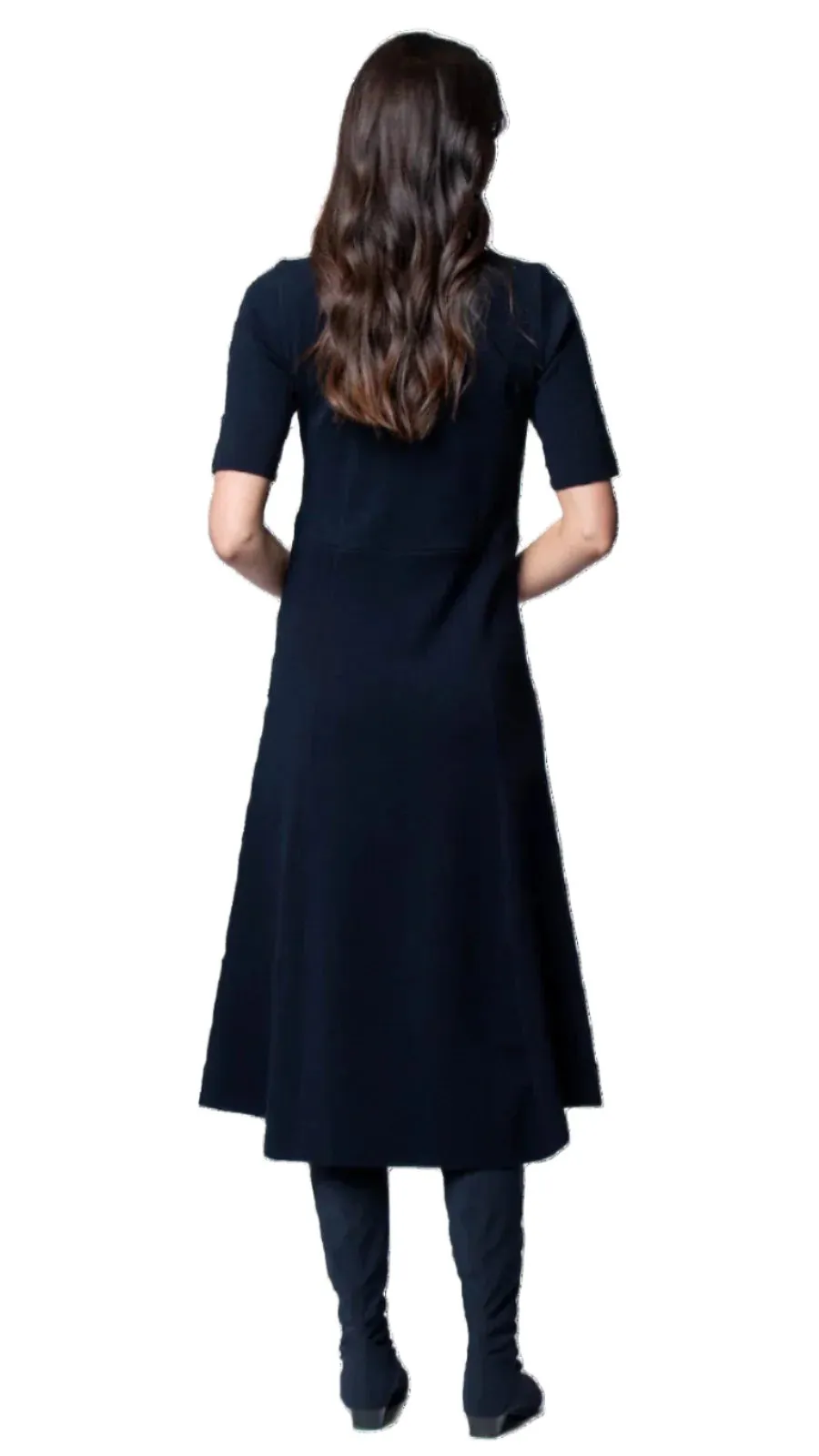 Nora Milano Knit Short Sleeved Fit-And-Flare Midi Dress - Dark Navy