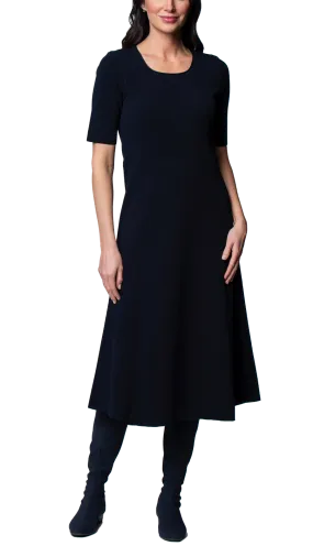 Nora Milano Knit Short Sleeved Fit-And-Flare Midi Dress - Dark Navy