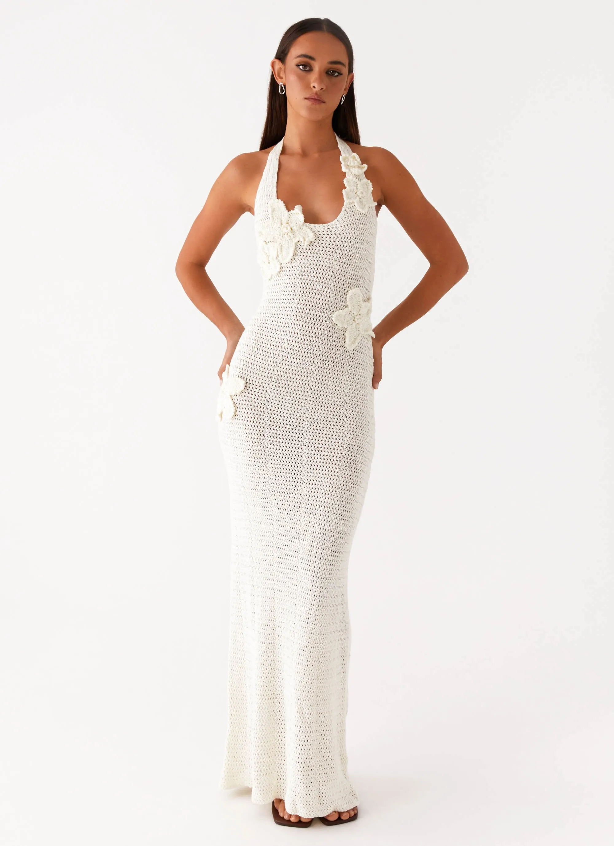 Novalee Flower Crochet Maxi Dress - Ivory