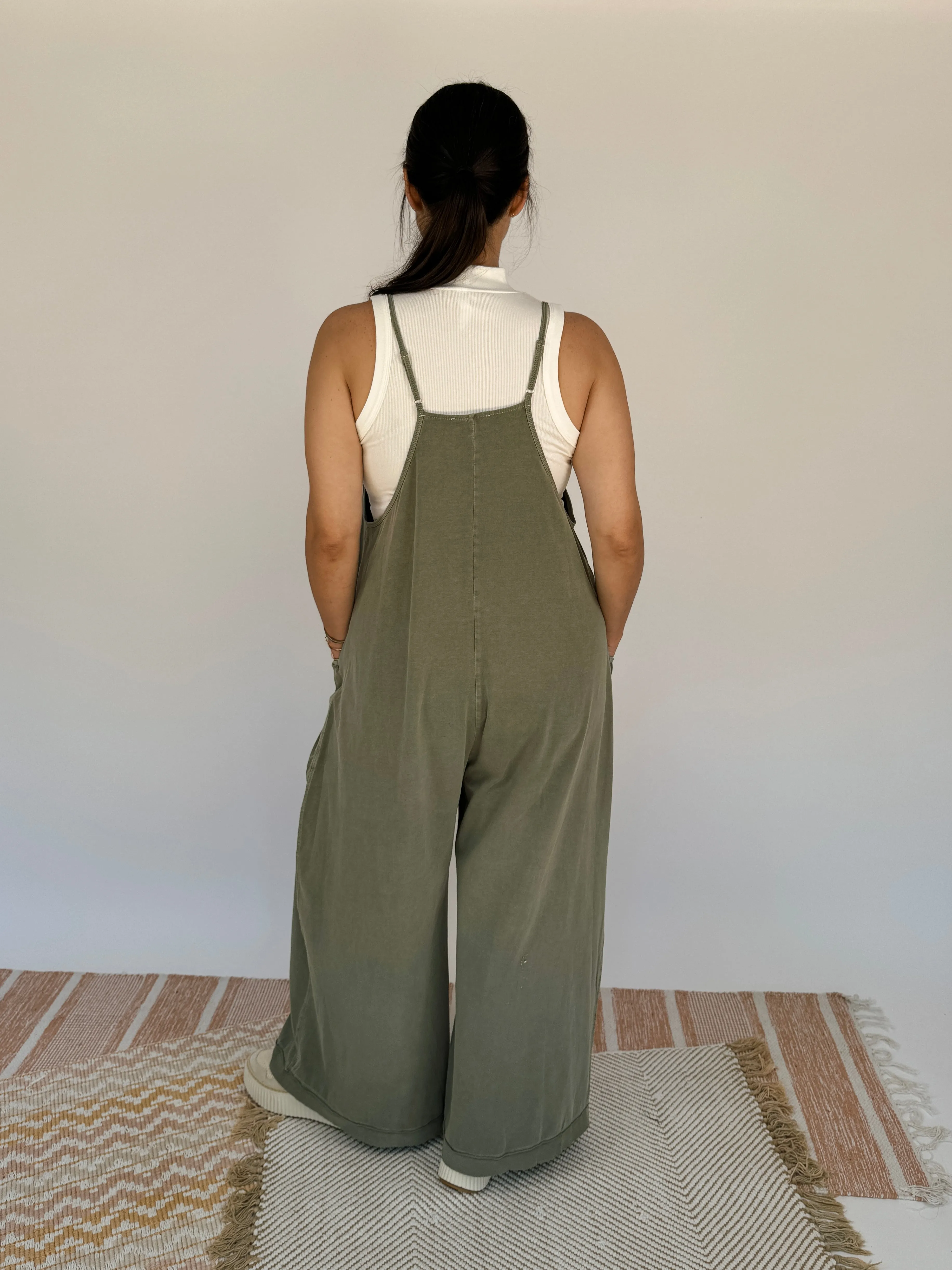 Olive Wide Leg Mineral Washed Jumper