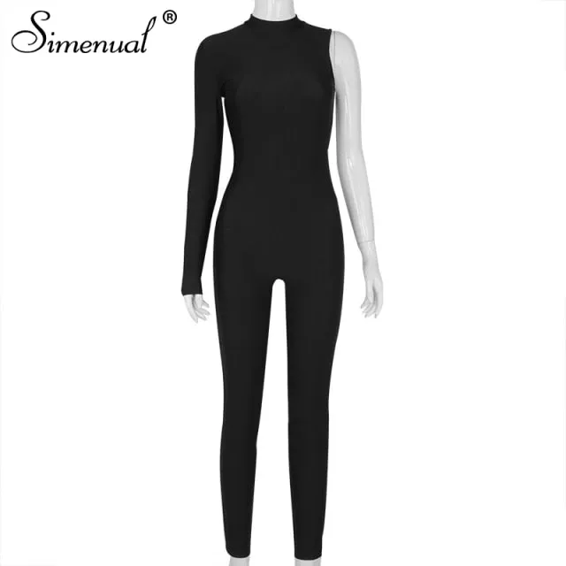 One Shoulder Long Sleeve Casual Bodycon Rompers