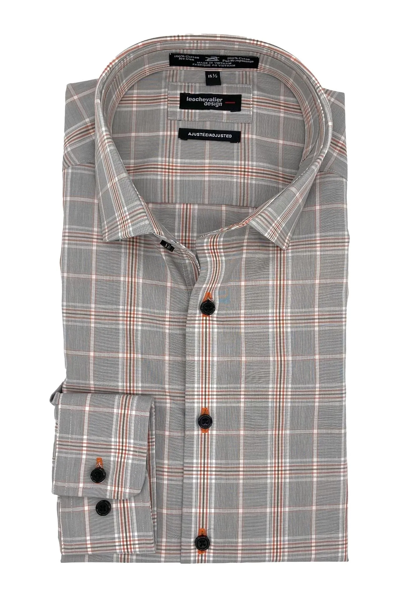 Orange Grey Plaid Dress Shirts for Sophisticated Men