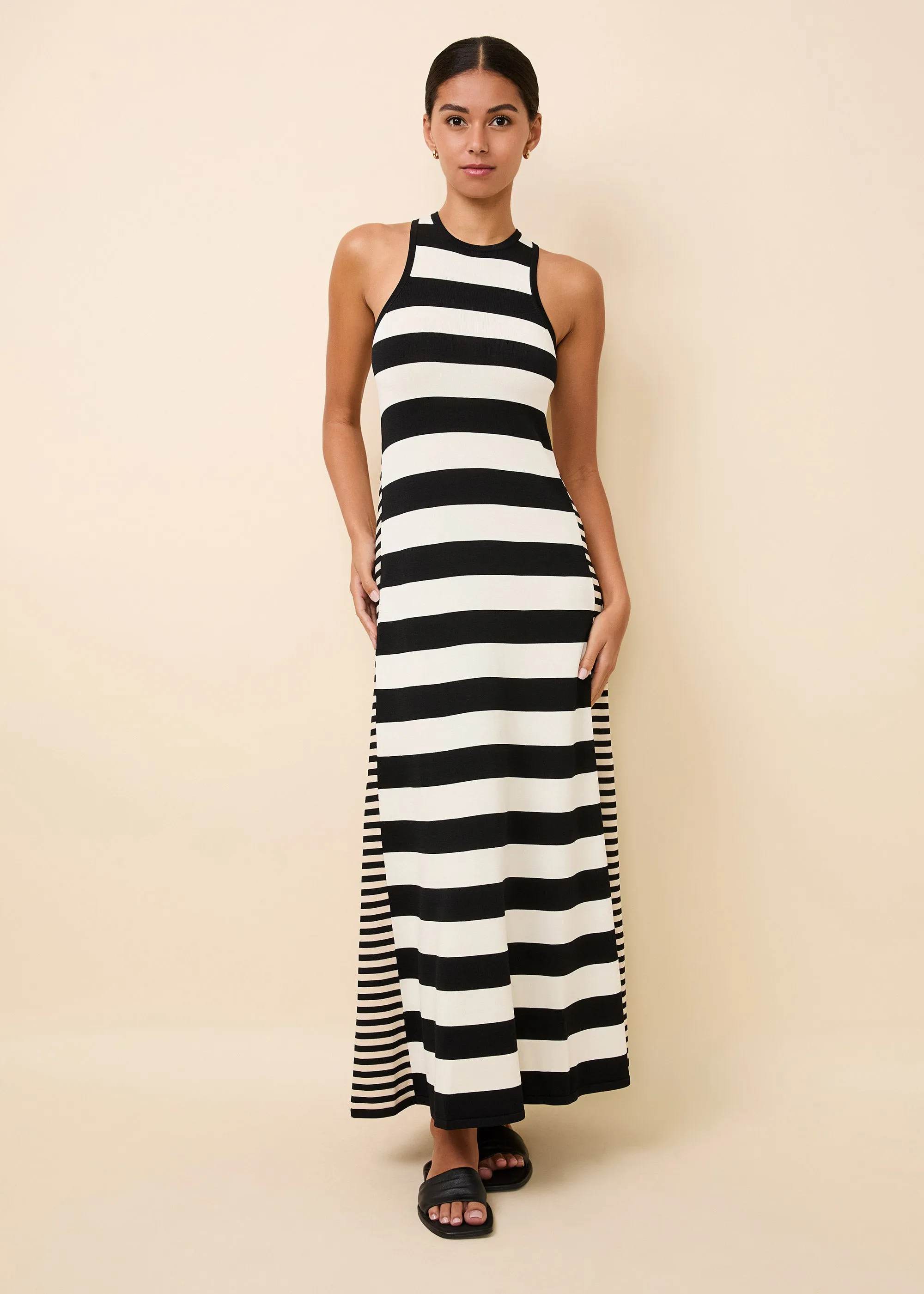 Oria Dress Noir Brule Khaki Stripe